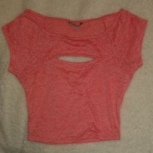 Blue+Pink cropped t-shirt w/cutout